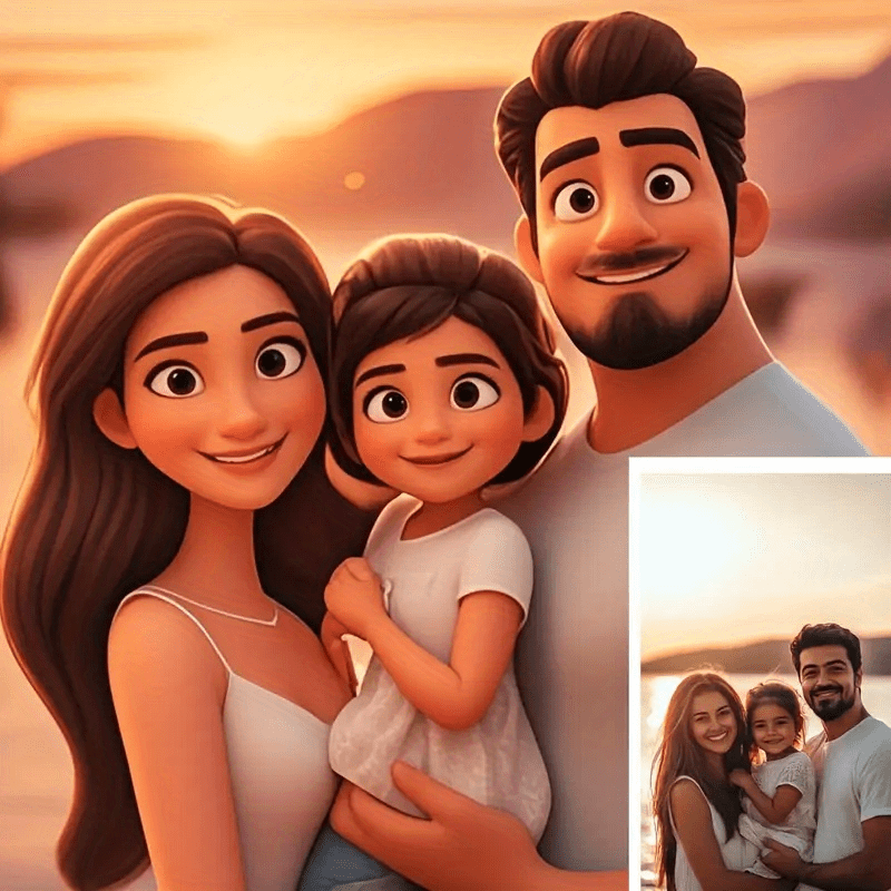 Custom Star Map - Custom Family Portrait Cartoon-Style Print Personalized
