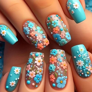24pcs/set Medium long fake nai - Pressed Flower Art recensione e prezzo
