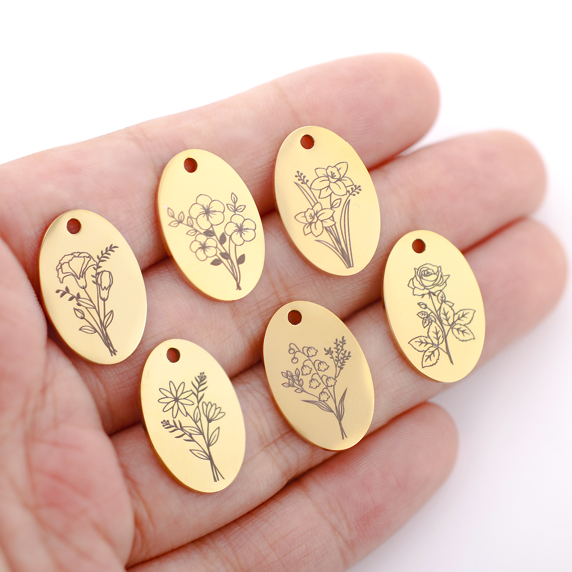 5Pcs Oval Birth Month Flower P - Birth Flower Necklace recensione e prezzo