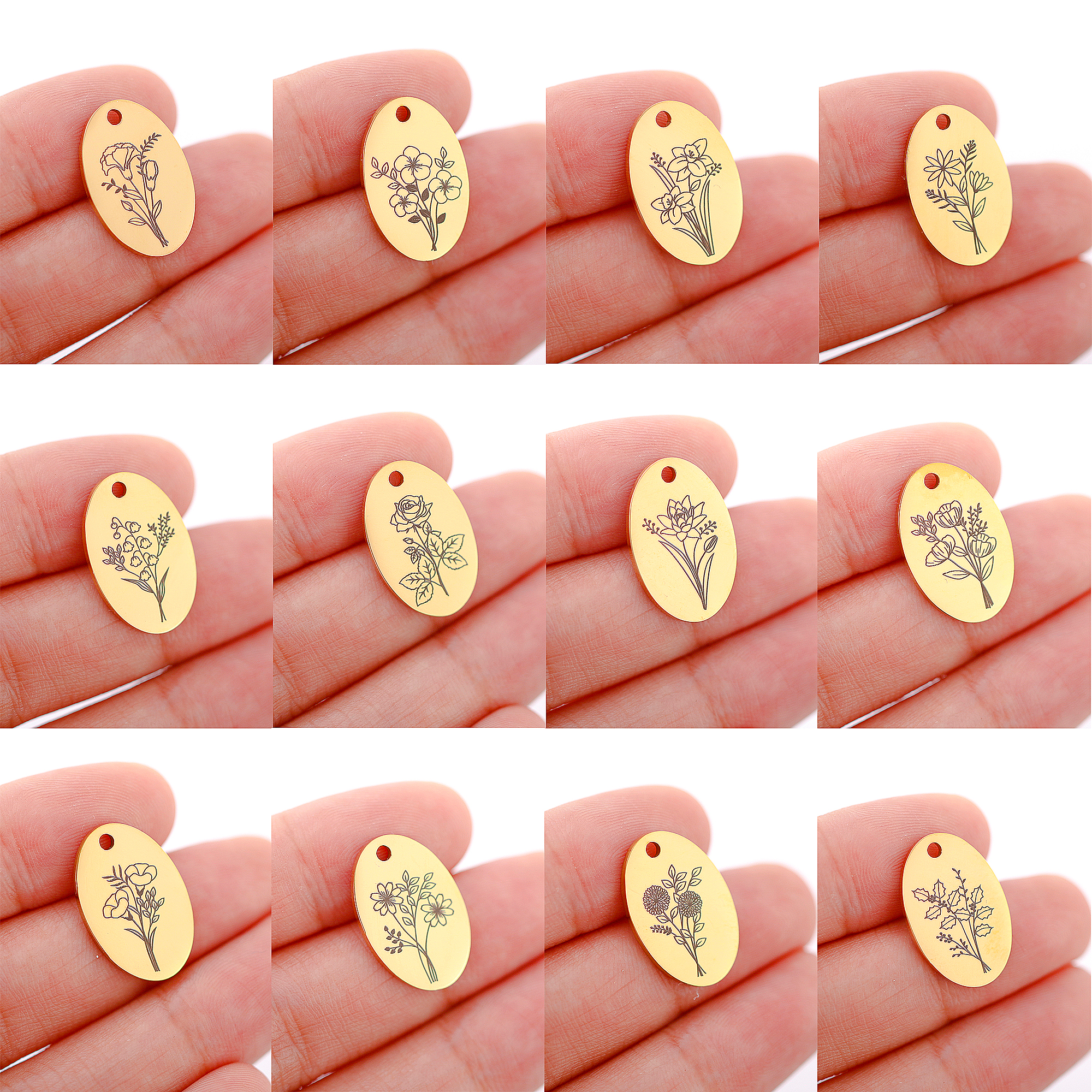 5Pcs Oval Birth Month Flower P - Birth Flower Necklace recensione e prezzo