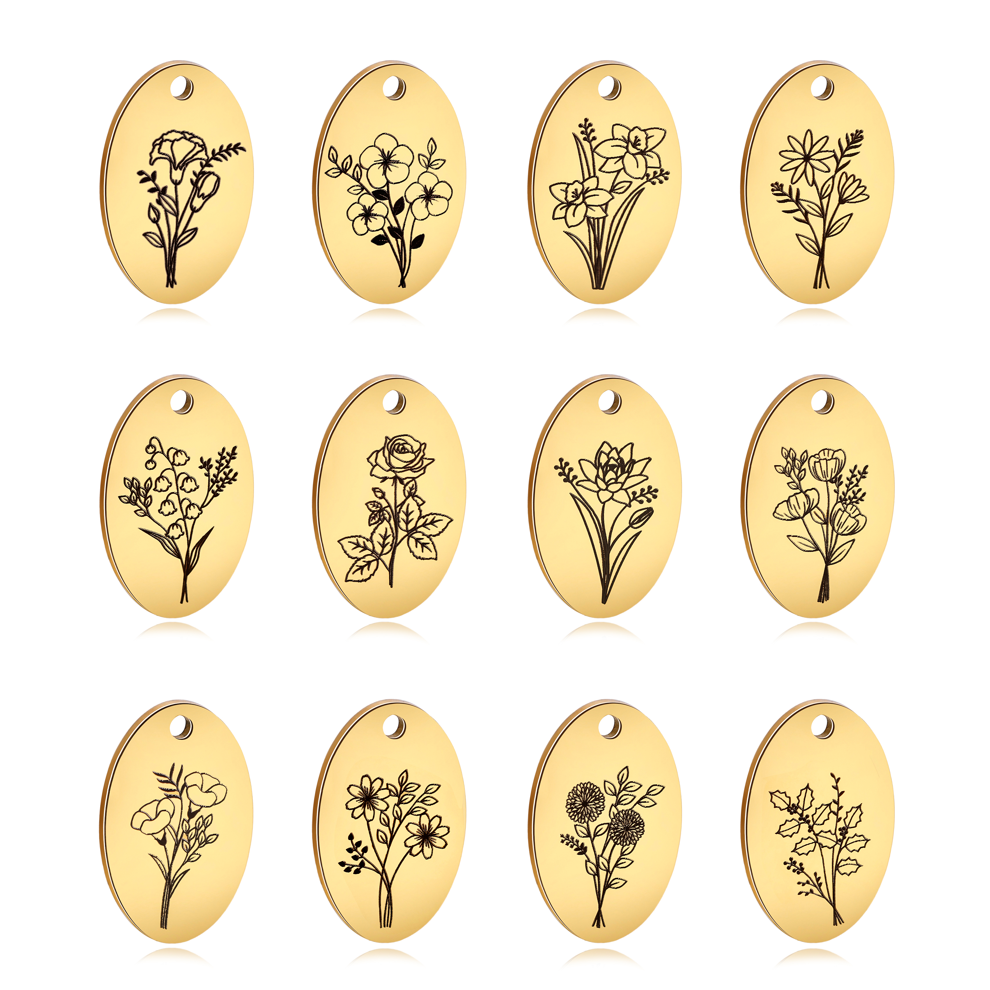 5Pcs Oval Birth Month Flower P - Birth Flower Necklace recensione e prezzo