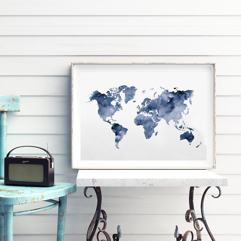 Blue World Map Print Navy Map  - Custom Star Map recensione e prezzo