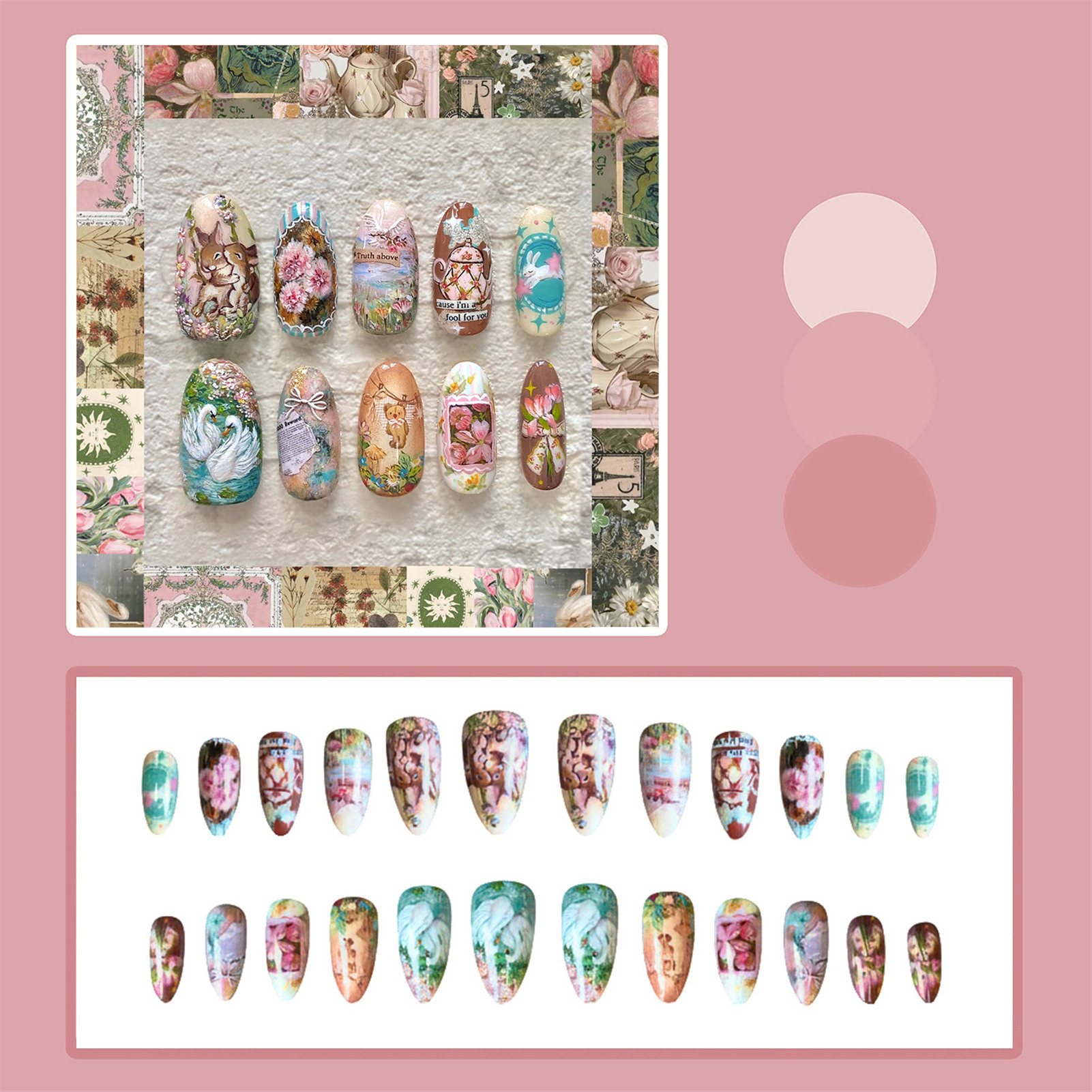 24pcs Vintage Garden Fake Nail - Pressed Flower Art recensione e prezzo