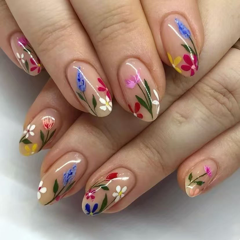 24Pcs Simple Almond Nails Tips - Pressed Flower Art recensione e prezzo