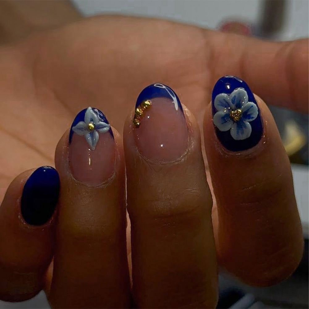 24pcs Short Oval 3D Gel Nail S - Pressed Flower Art recensione e prezzo