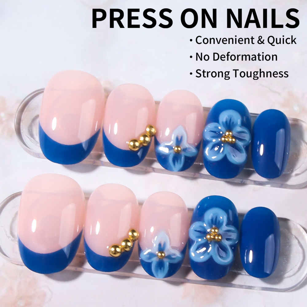 24pcs Short Oval 3D Gel Nail S - Pressed Flower Art recensione e prezzo