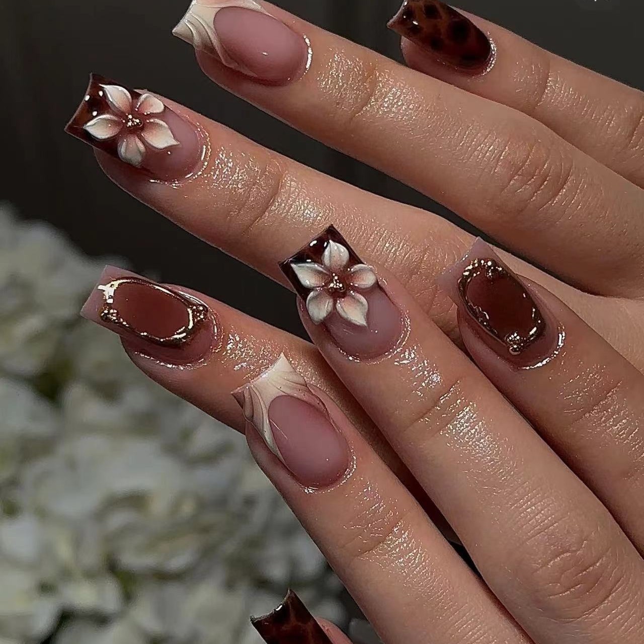 Short square fake nails for wo - Pressed Flower Art recensione e prezzo