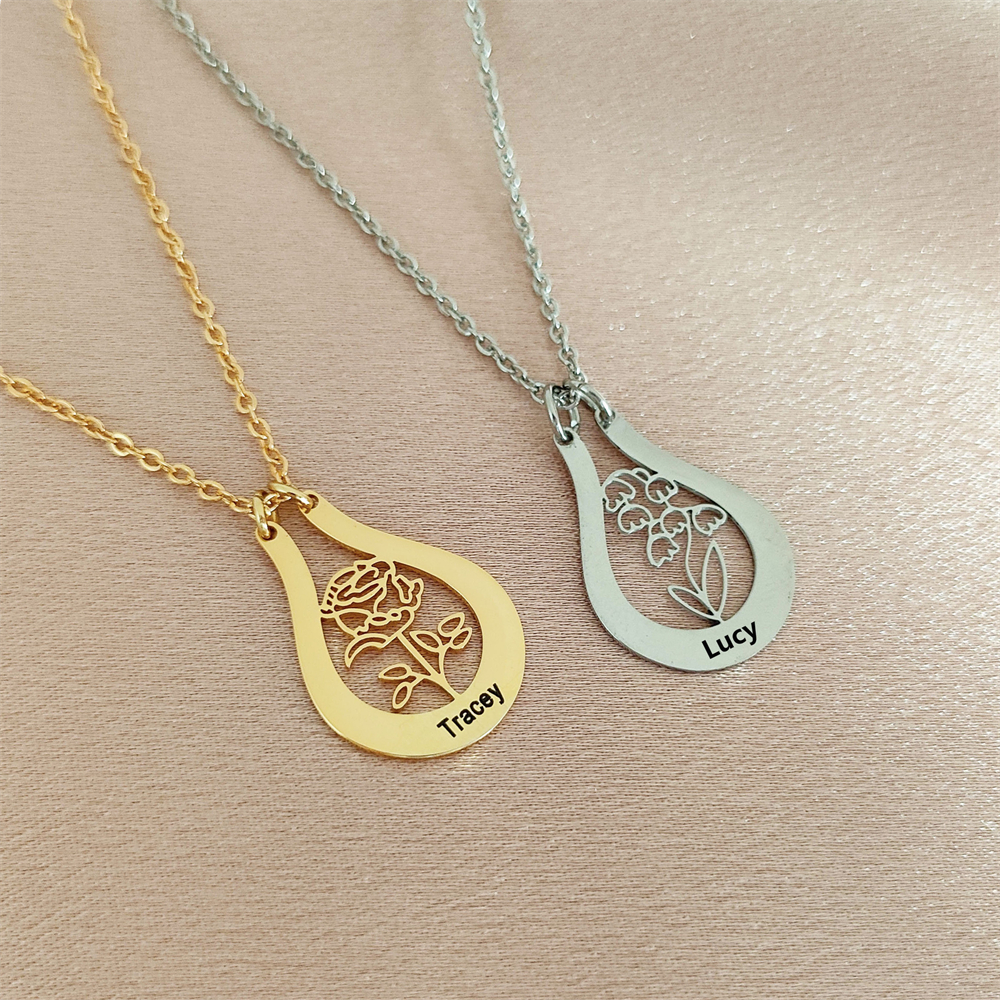 Engraved Name Birth Flower Nec - Birth Flower Necklace recensione e prezzo